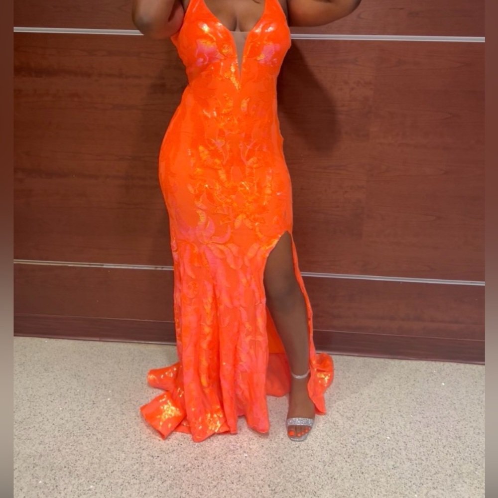 Jovani Neon Orange Sequin Prom Dress Size 12 – Worn Once